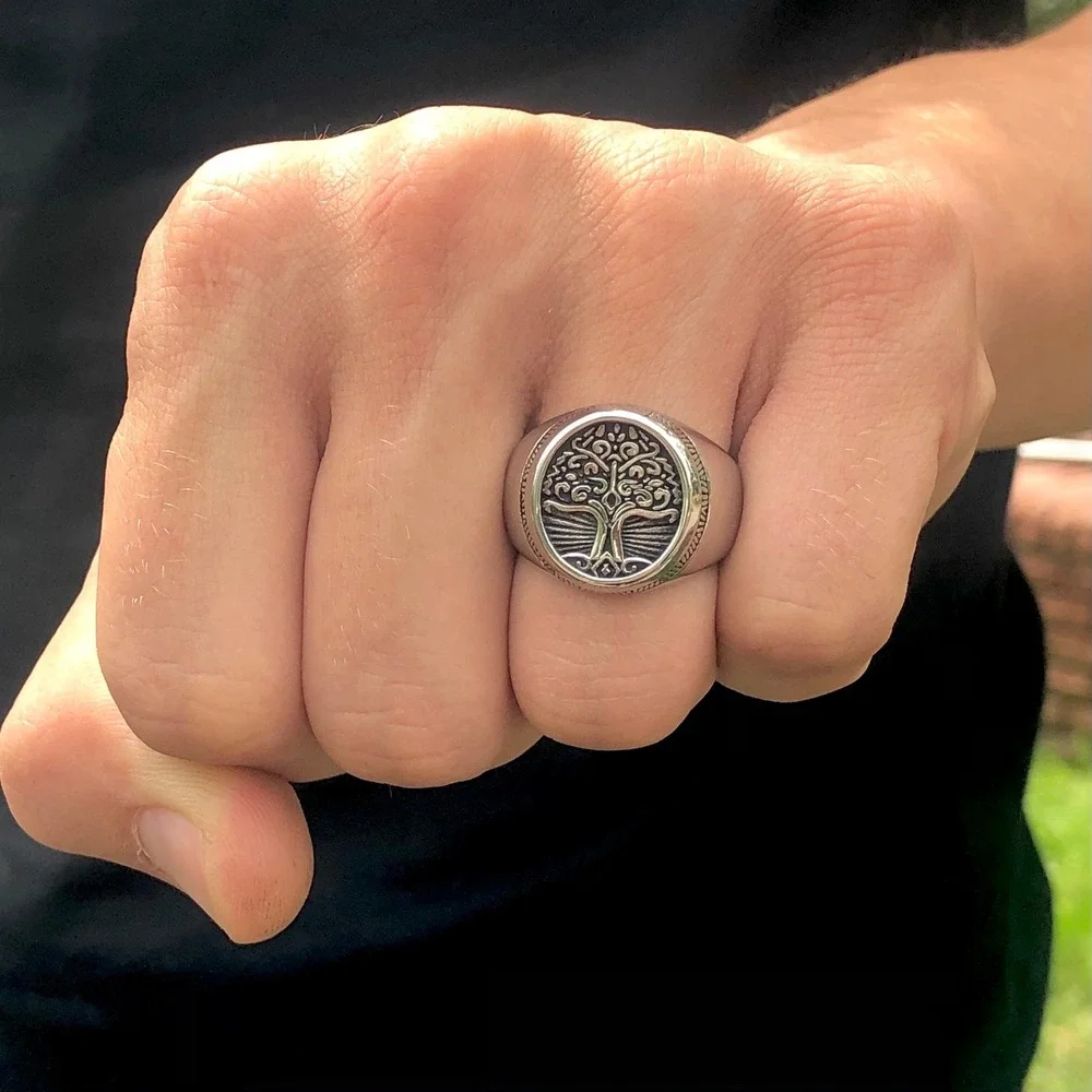 Size 12 Mens Tree of Life Ring, Celtic Ring, Silver Tree Ring, Religious Stain